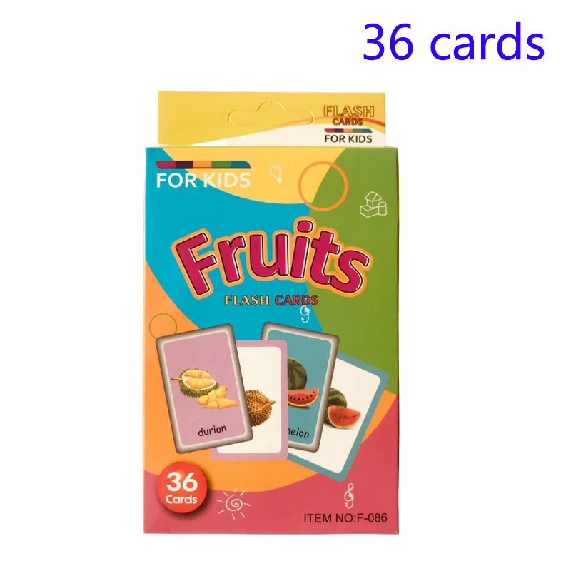 36pcs Children Cognition Cards Body Parts Animal Fruits Double Side Flashcards Montessori Baby Kids Early Educational Toys Gifts