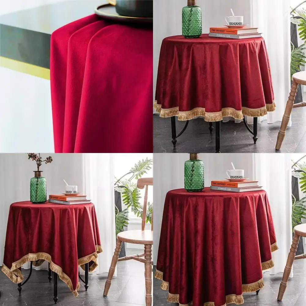 

Elegant Red Velvet Tablecloth with Gold Tassels, 55x102 inches, Perfect for Home, Christmas, Weddings, and Events
