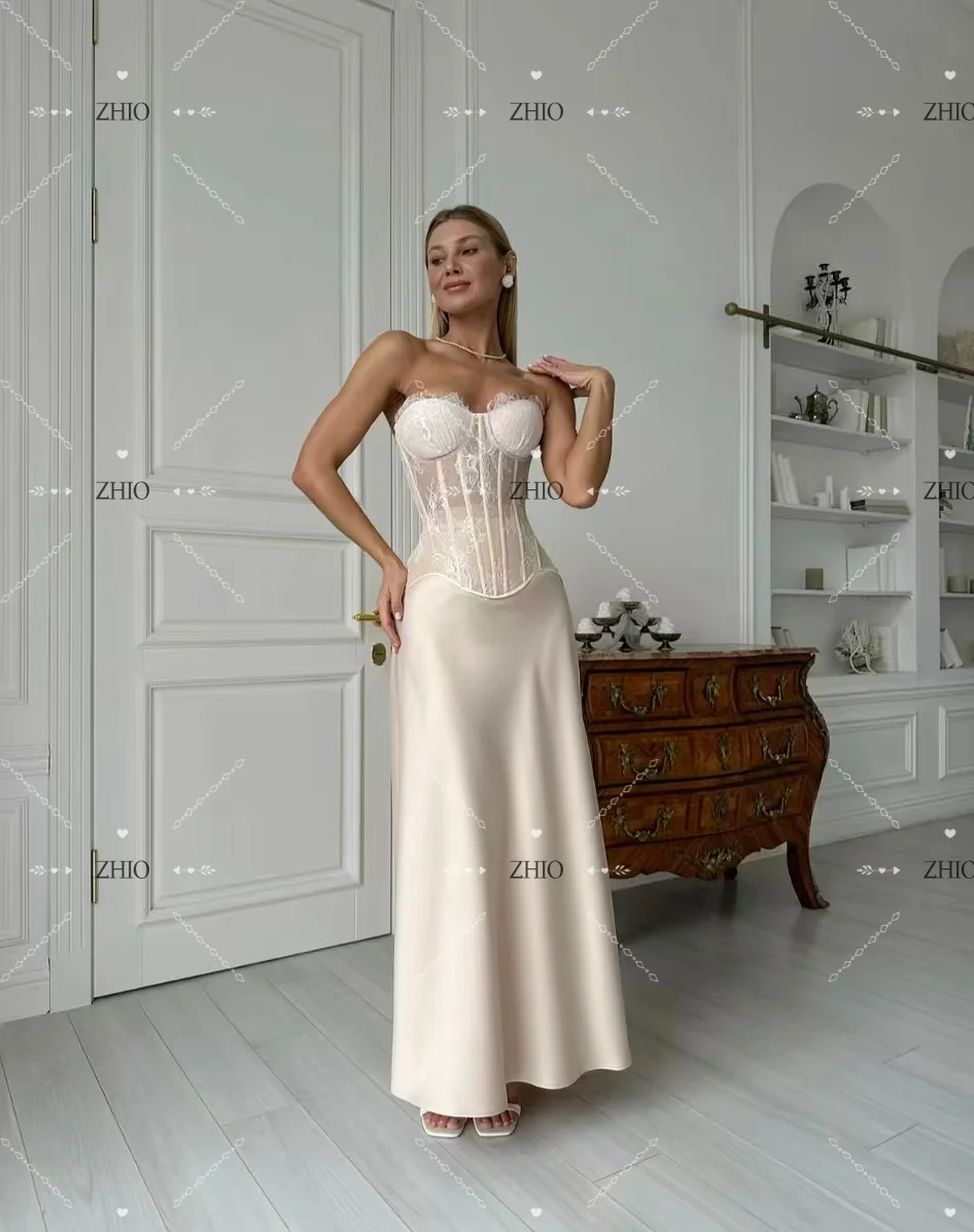 ZHIO فستان سهرة كلاسيكي من الدانتيل مشد على شكل قلب من الساتان على شكل حرف a امرأة أمريكية مناسبة رسمية فساتين الحفلات فستان حفلات مخصص