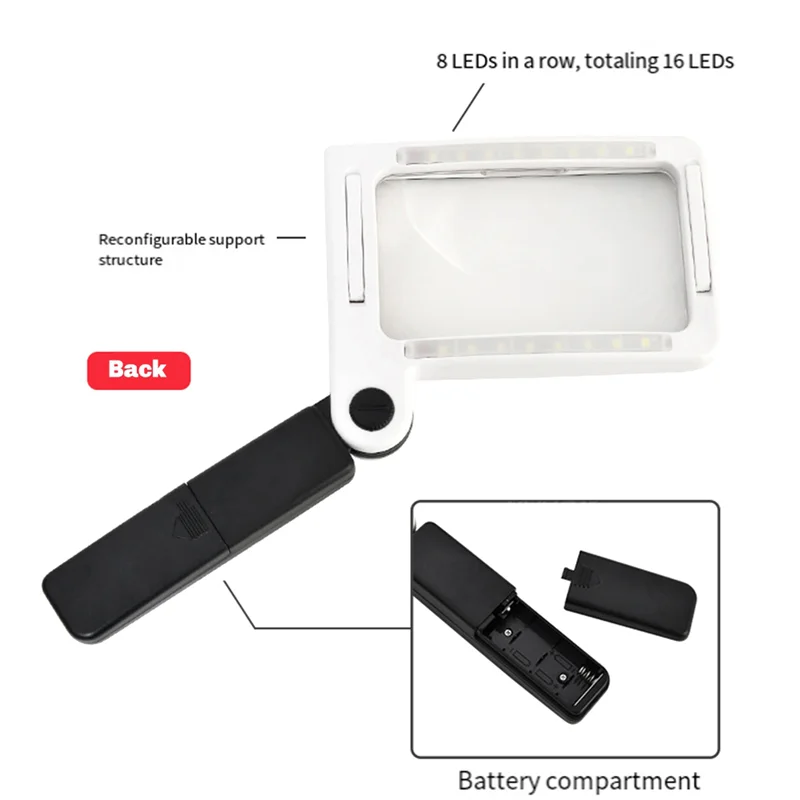

A27F-3.5X Professional Handheld Magnifying Glass Reading Lens 16 LED Light For Reading Magnifying Glass