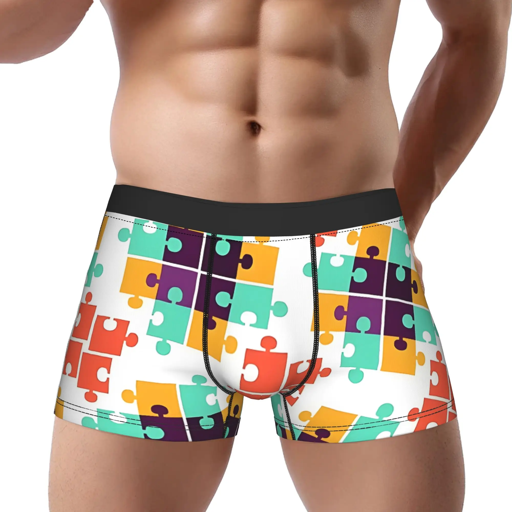 Jigsaw Puzzle Autism Pattern Underpants Breathbale Panties Man Underwear Puzzle Print Shorts Boxer Briefs