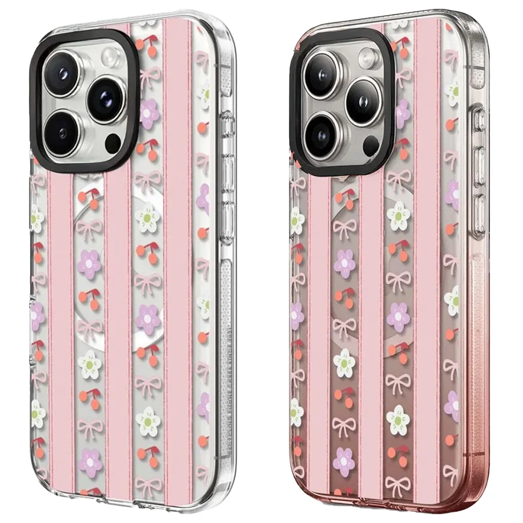 

Cherry Bowknot Transparent Border IPhone 13 14 15 16 Pro Max Case - Protective IPhone Case