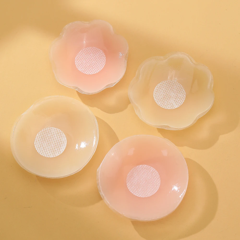 

1 Pair Silicone Invisible Nipple Patches Breast Patches Women Reusable Nipple Covers Round Flower Breast Pads Accessories