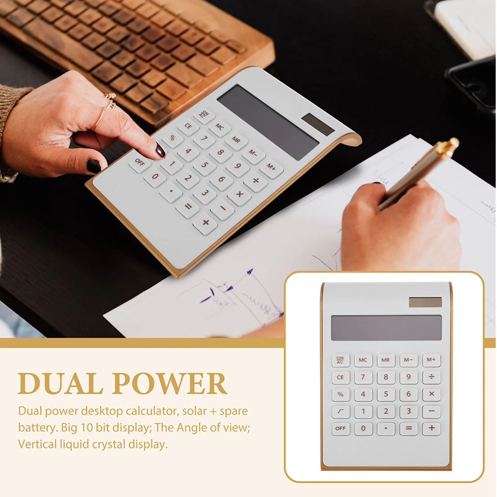 آلة حاسبة، تصميم حواف ذهبية رفيعة للغاية، محمولة للمدرسة، حواف ذهبية، آلة حاسبة للاستخدام المكتبي #5