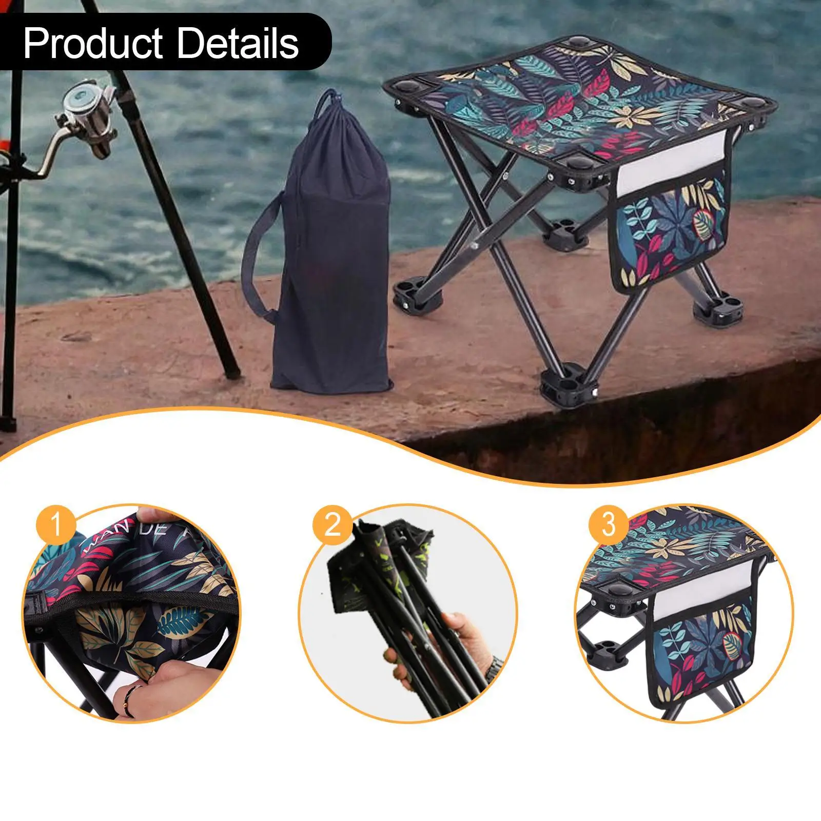 مقعد تخييم محمول صغير قابل للطي خفيف الوزن لصيد الأسماك في النزهة والشواء