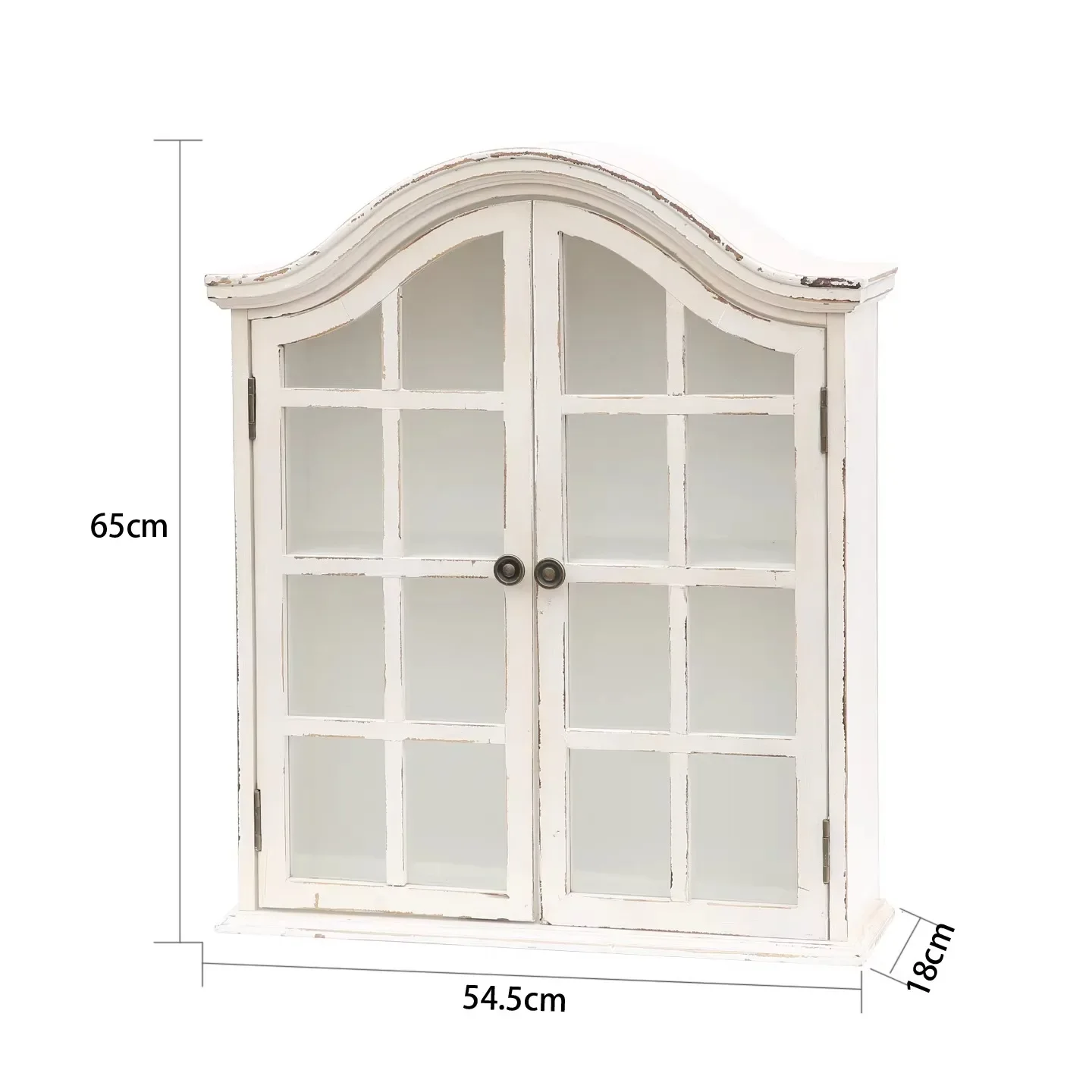 Vintage Distressed Wall Display Cabinet, Farmhouse Wood Glass Door Shelf, Rustic Cottage Garden Wall Storage Decor