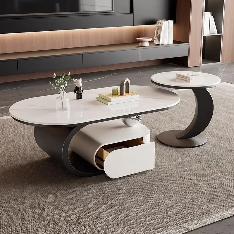 Italian Minimalist Oval Coffee Table Modern Simple Rock Slab Light Luxury Living Room Furniture for Small Apartment New Model