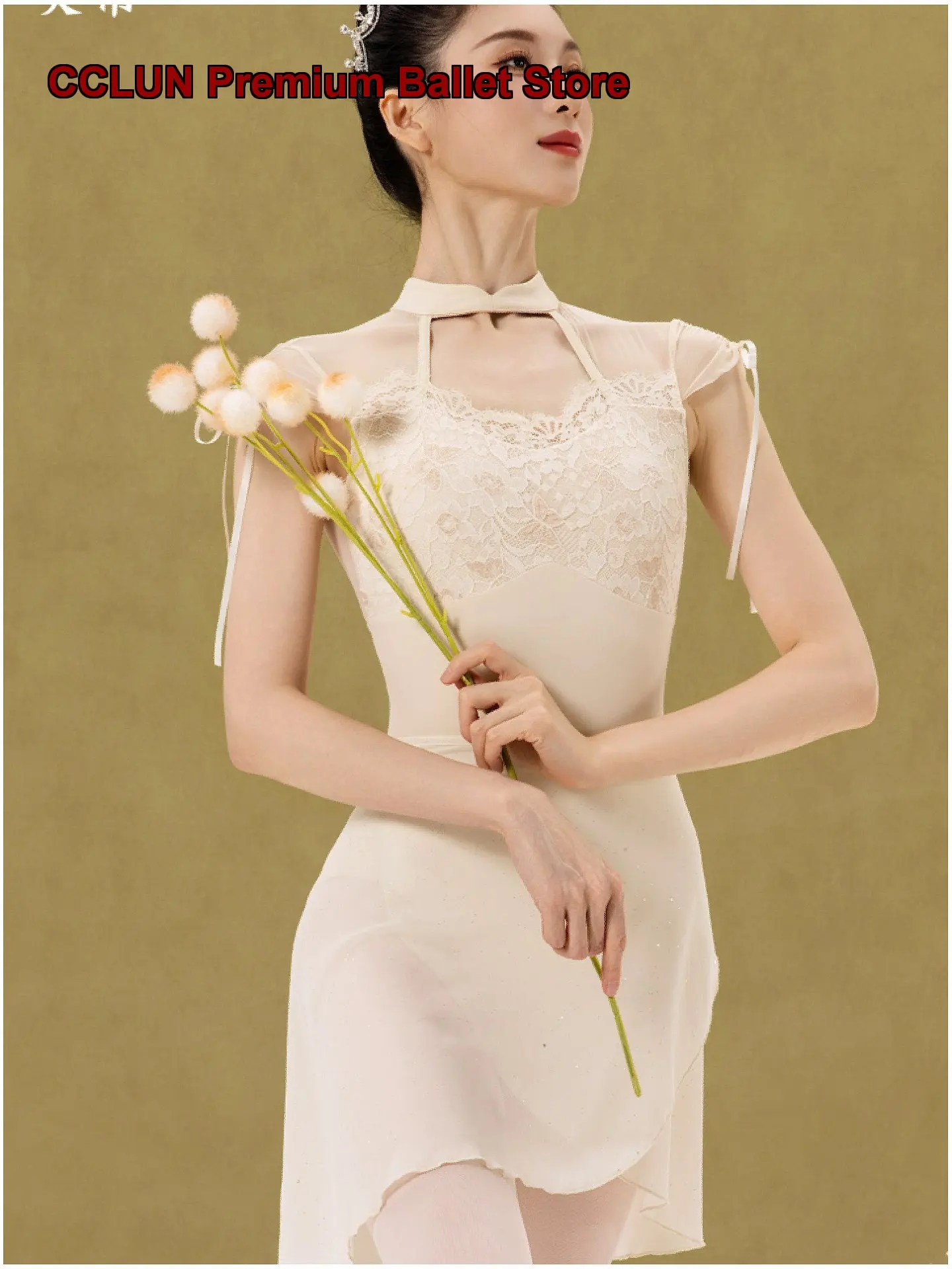 Fubo Dance Costume Adult Traditional Chinese Cheongsam Collar One-Piece Practice Art Exam Basic Training Gymnastics