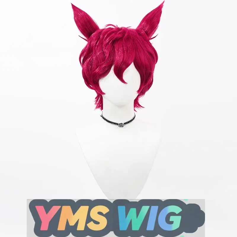 【YMS WIG】 League Of Legends Men's Team Heart Of Steel Sett Peruca Cosplay Rosa Vermelha Camadas Ligeiramente Encaracoladas