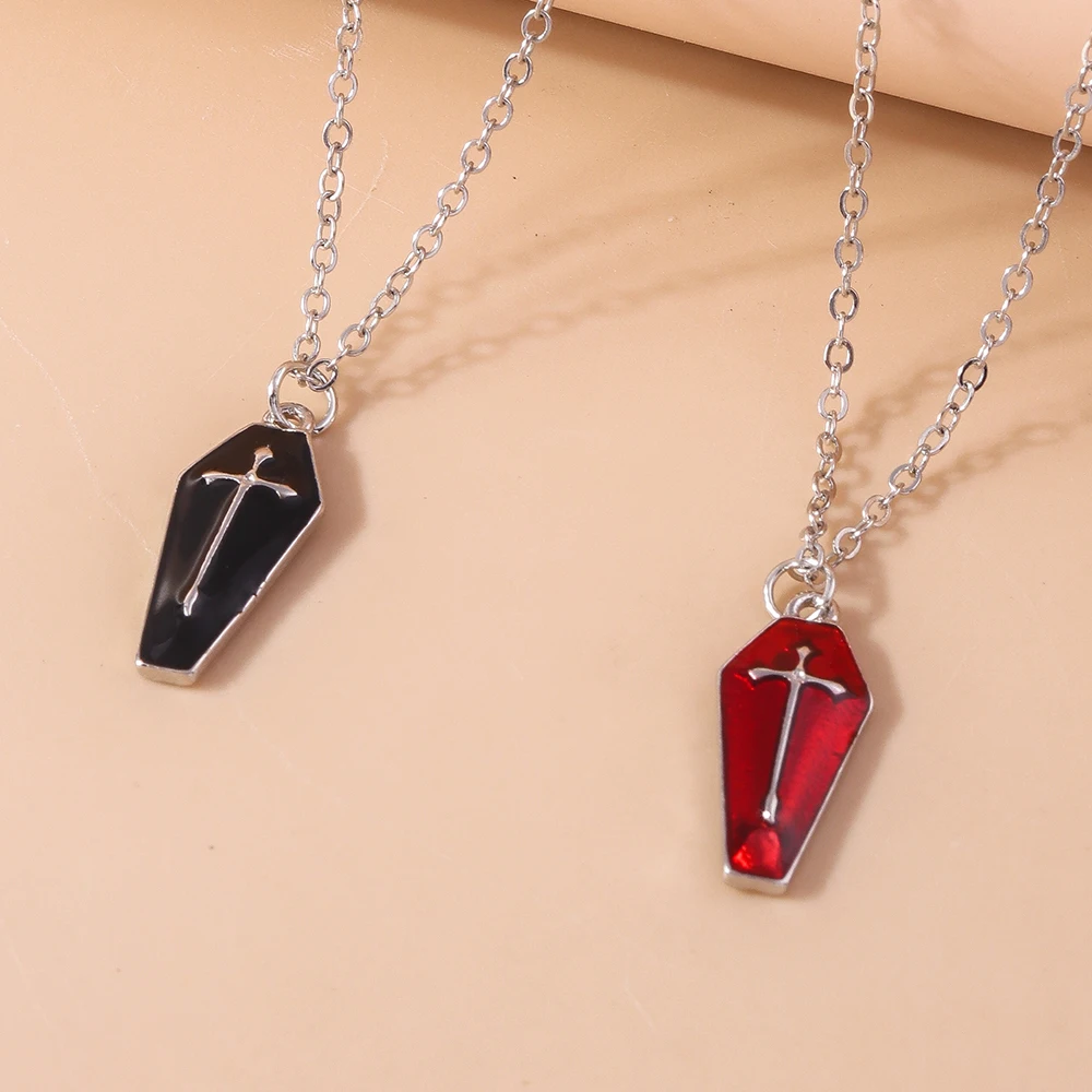 Aihua Nette Emaille Halloween Vampire Kreuz Sarg Freundschaft Paar Halsketten Für Frauen Männer BFF Beste Freundin Halsketten Schmuck – Detail 10