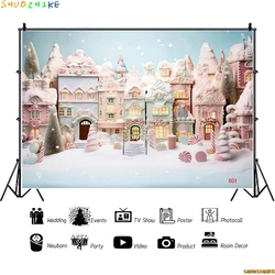 SHUOZHIKE Christmas Tree Window Candy Photography Backdrop Wooden Doors Snowman Cinema Pine New Year Background Prop DT-01
