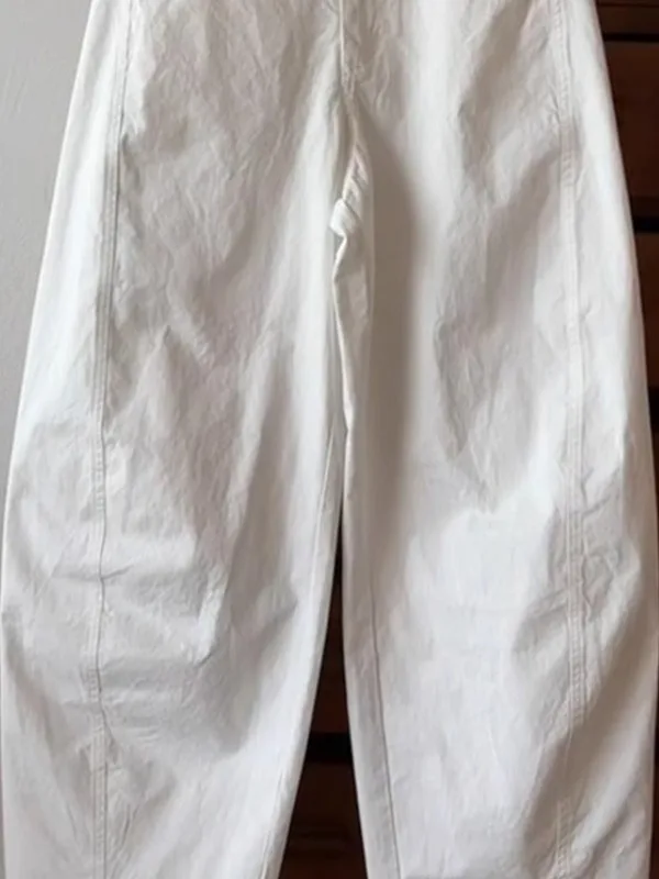 بنطلون نسائي صيفي فضفاض بقصة مستقيمة وخصر طبيعي بتصميم بسيط على الطراز الكوري #3