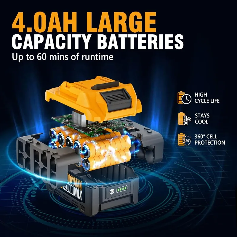 1/2인치 임팩트 렌치 무선, (750 N.m) 555 Ft-lbs 고토크 렌치, 20V 파워 임팩트 드라이버, 브러시리스 모터 2000