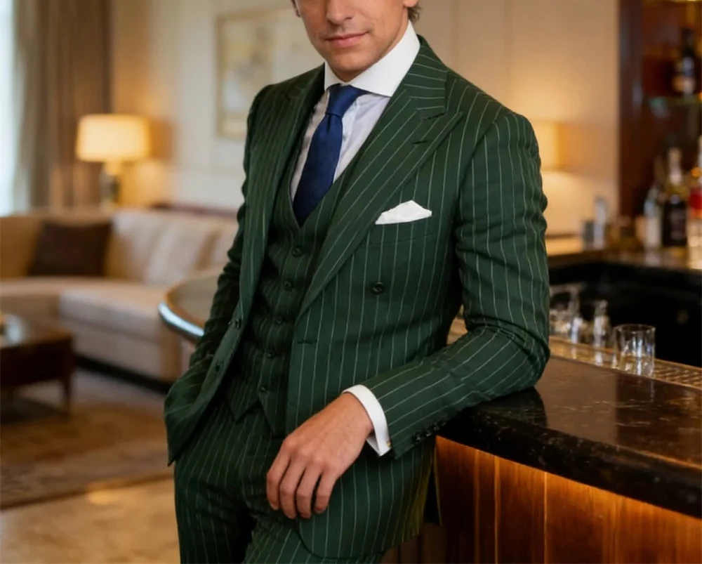 

Striped Three Piece Formal Suit for Men, Jacket Pants Waistcoat Custom Tailored Business Suit Set, Plus Size Tuxedo Prom Suit