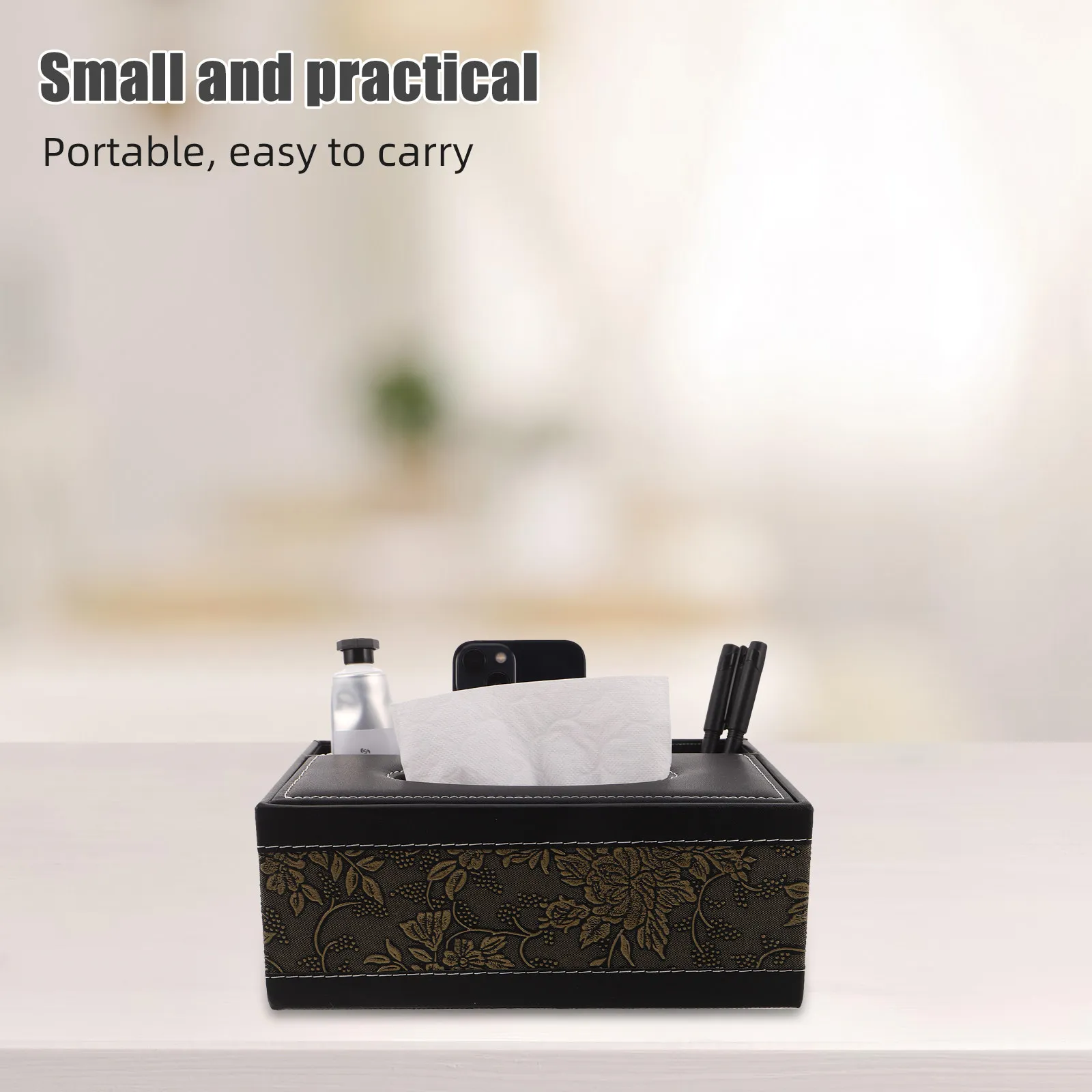 PU Nordic Retro Tissue Box Desktop Organizer Multifunctional Tissue Dispenser Remote Control Storage Case for Kitchen view 5