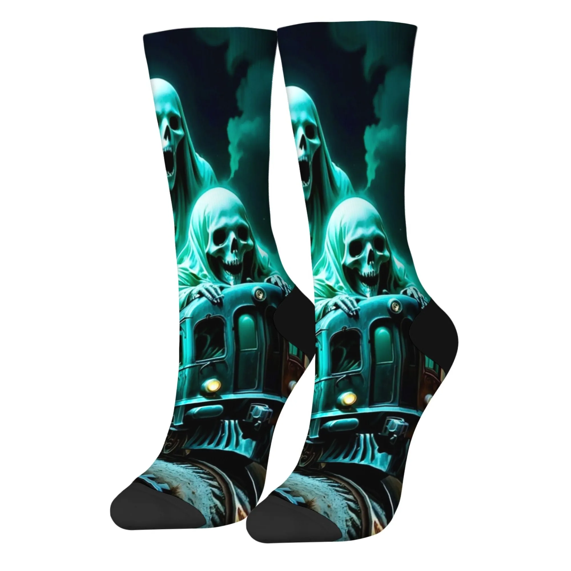 Fantasma escuro trem de terror novidade meias rua hip hop feliz engraçado meias masculinas estilo harajuku casual moda meias unisex presente