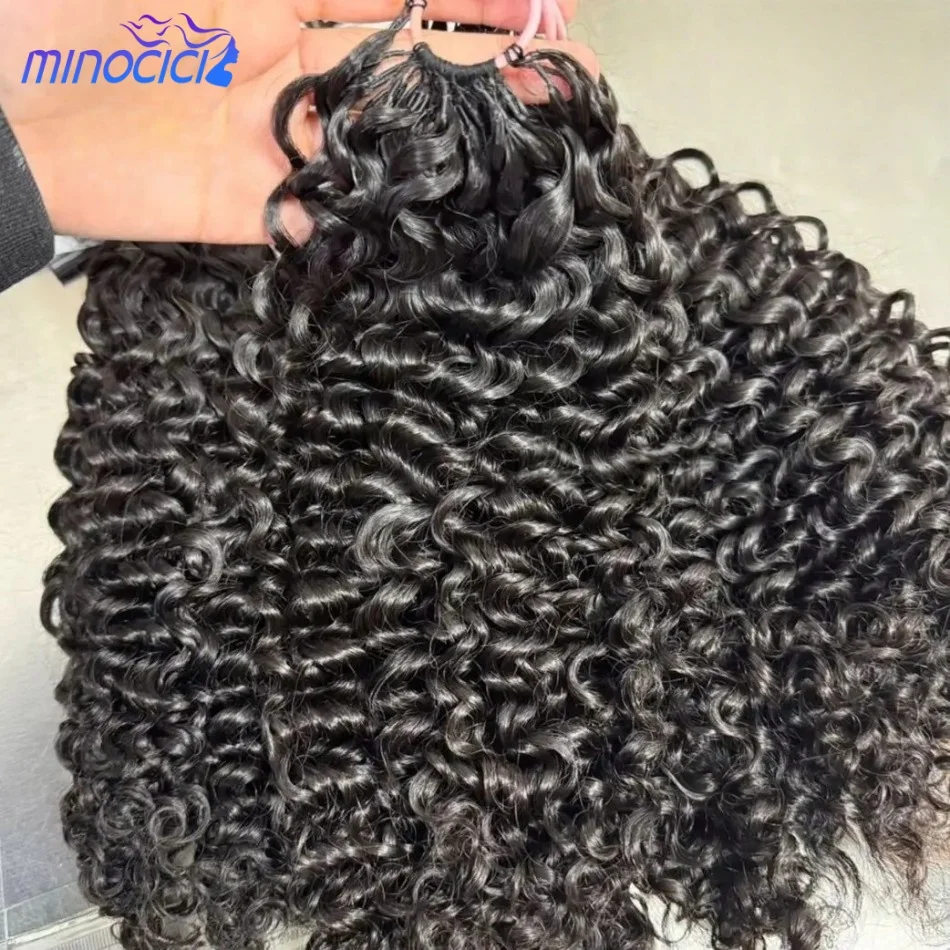 

12A Kinky Curly Human Hair Pre-Separated Feather Crochet Hair Invisible Water Wave Curly Human Hair Bundles Extensions 30 Inch Natural Black