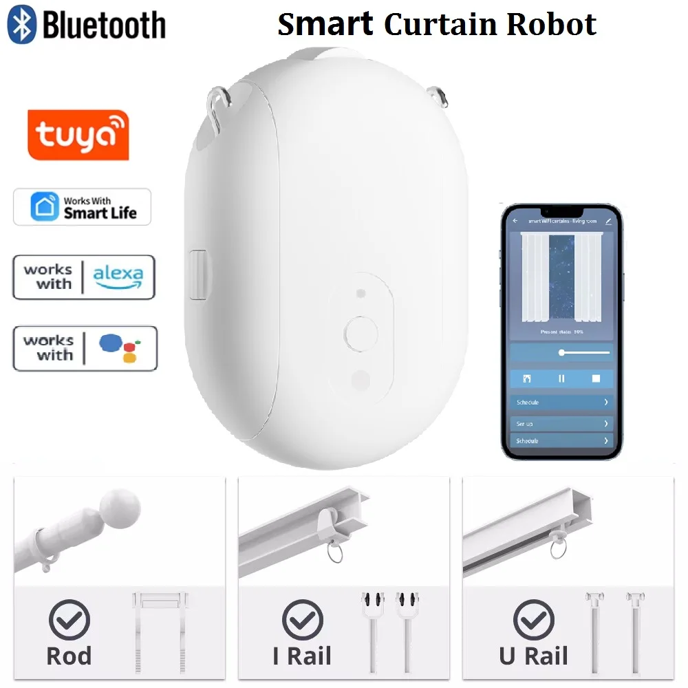 

Tuya Bluetooth Smart Curtain Driver Robot For Roman Rod I Type Curtains Track Smart Life Alexa Google Home Control