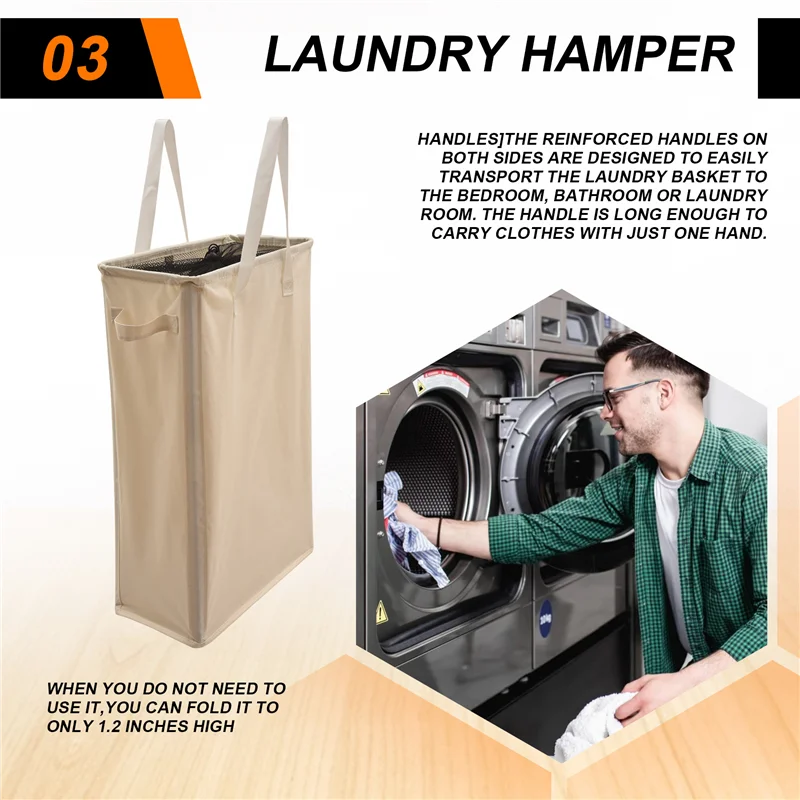 

【Flash Sale】Laundry Hamper Handles Narrow Foldable Laundry Basket Thin Laundry Basket Dirty Clothes Collapsible Laundry Basket
