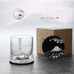 Japanese Style Ice Mountain Whiskey Tumbler Crystal 3D Iceberg Whisky Glass With Free Coaster Liquor Cup Wood Gift Box Packing