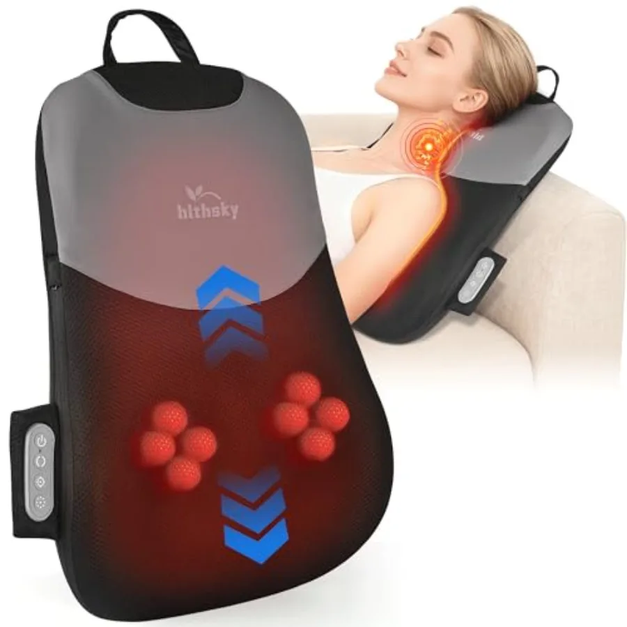 

Массажер для спины для снятия боли, глубокий роликовый массаж тканей отверх-вниз, шиацу-массажер для спины и шеи с подогревом, 4D-разминание и адаптация для использования в автомобиле