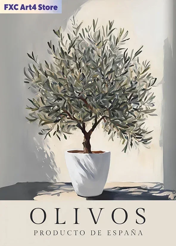 Póster de lienzo sin marco, retro, elegante, con diseño de olivo y limón, arte de pared, regalo perfecto para sala de estar, dormitorio, dormitorio H