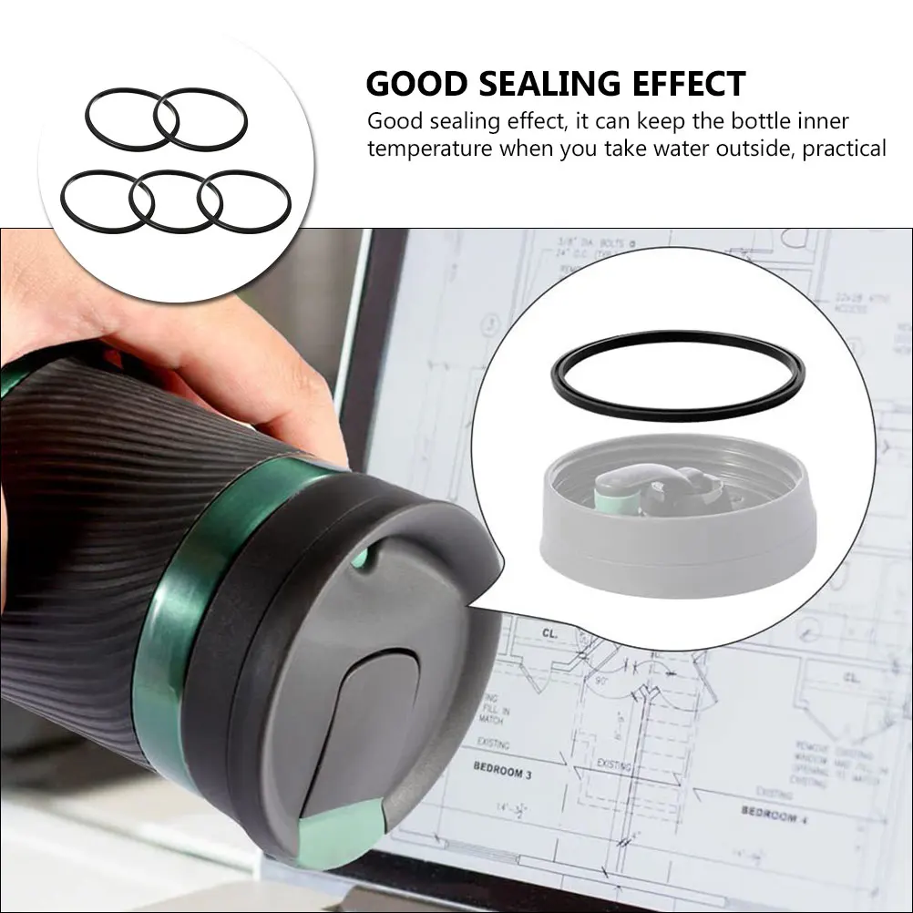 

5Pcs Replacement Sealing Rings for Bottle Silicone Round Gasket High Heat Resistance Leakproof Reusable Cup and Bottle Sealing