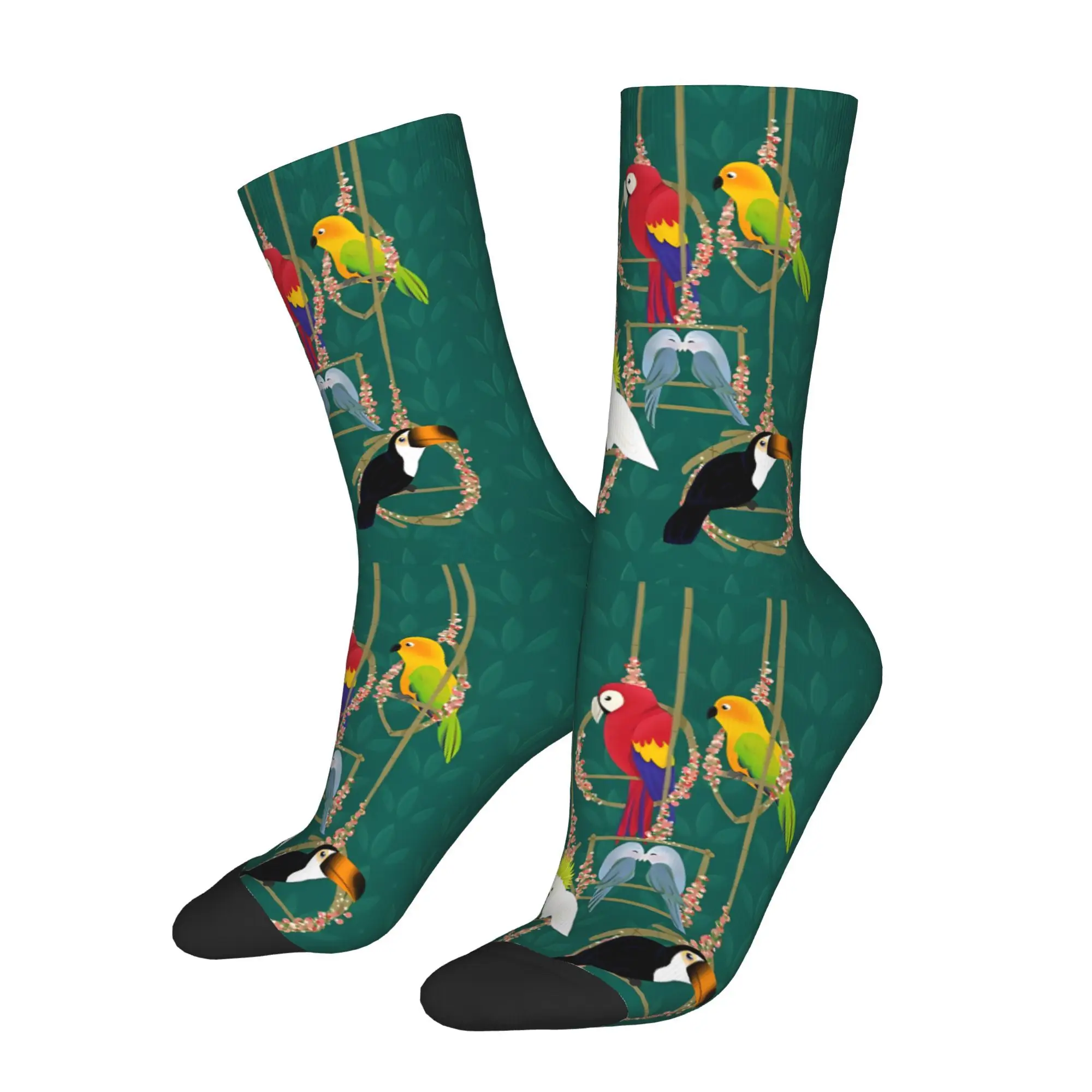 1pc Tropical Birds  Printed Men's Socks Novelty Hip Hop Harajuku Pattern Crew Sock Casual Gift