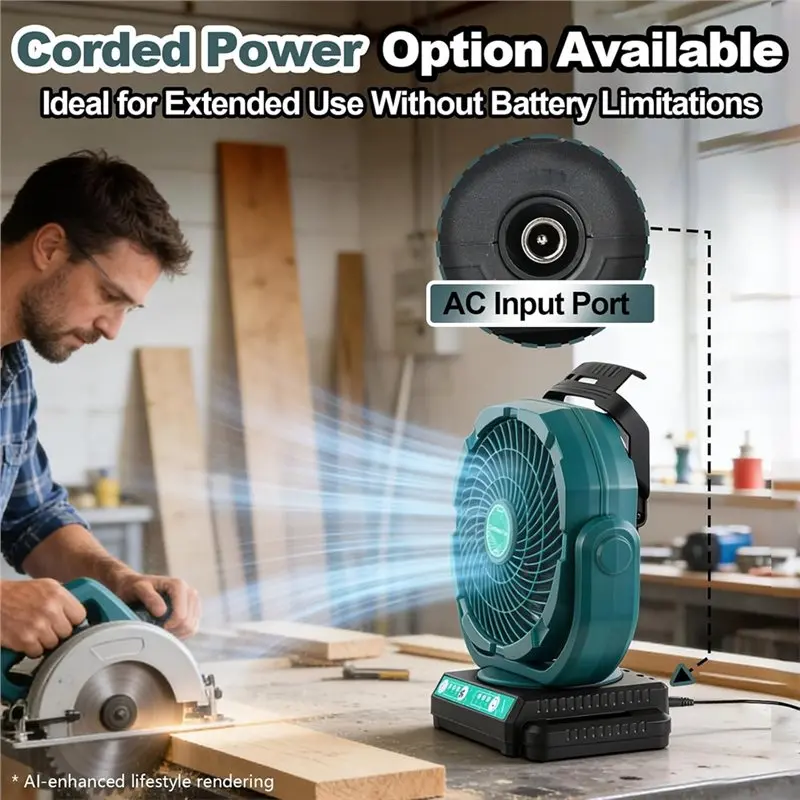SYW-Cordless Battery Powered Fan For 18V Battery, 3 Speed Jobsite Industrial Portable Cooling Fan For Camping,Jobsite