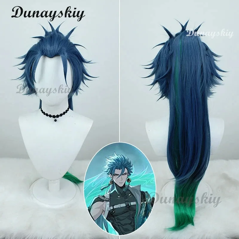 

Wuthering Waves Jiyan Cosplay Wig Earrings Windborne Rider Green Ponytail Hair Game Heat-resistant Fiber Hair Rose Net Free Cap