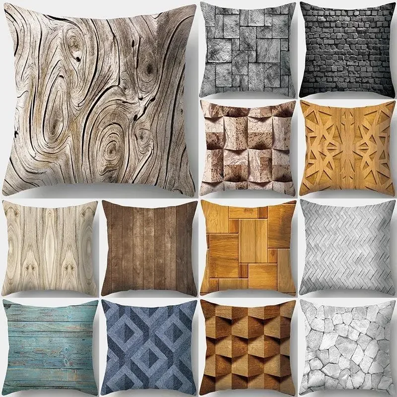 

Wood Stone Pattern Decorative Cushions Pillowcase Polyester Cushion Cover pillowcase Sofa Decoration Pillowcover