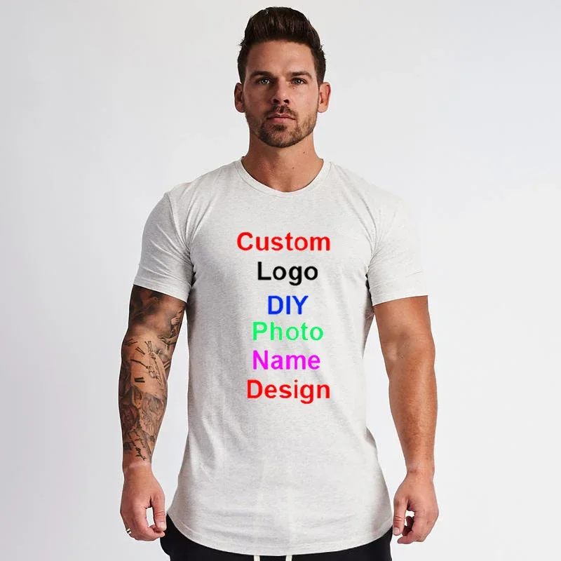 Customized Print T Shirt Men DIY Photo Logo Brand Sports Tees Short Sleeve T-shirt Mens clothes Gym Bodybuilding Fitness Tshirt