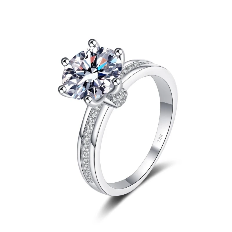 Clássico 18k ouro branco real 3ct moissanite diamante anéis de casamento para mulheres redondo brilhante solitaire anel de noivado presente da menina