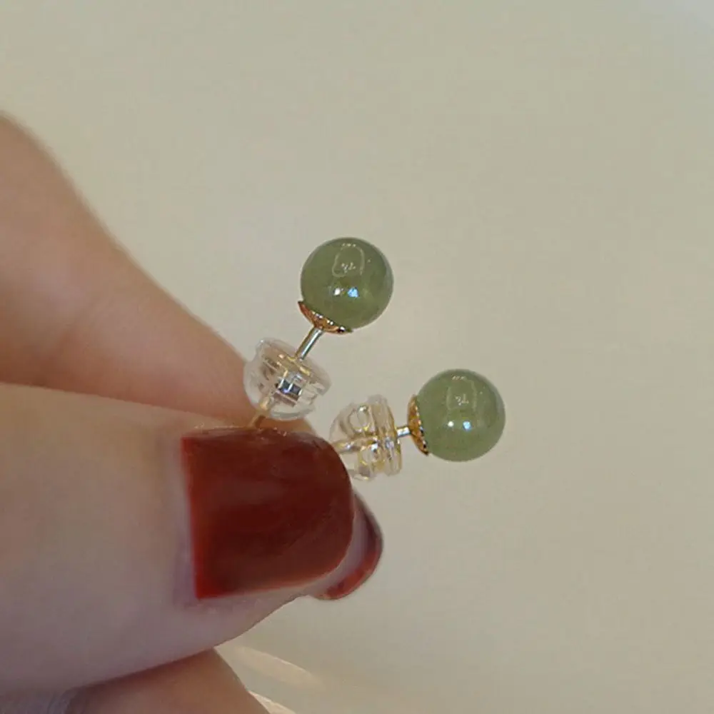 Style Jewelry Minimalist Earrings Mini Earrings Hetian Jade Earrings Bead Stud Earrings Female Earrings Korean Style Earrings