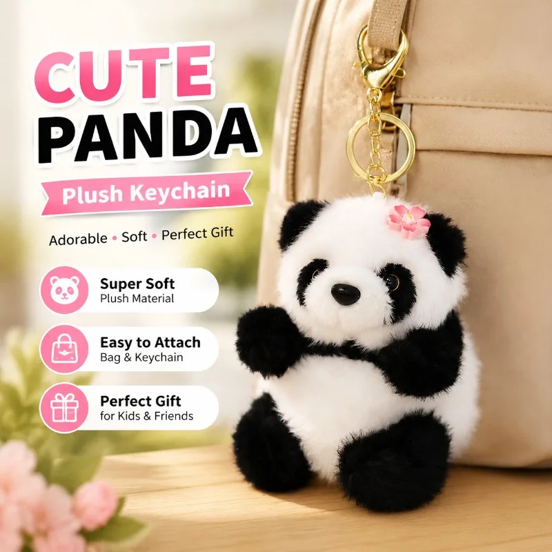 Fluffy Giant Panda Plush Pendant Soft Stuffed Doll Backpack Hanging Ornament Cartoon Animal Bag Decor Accessory Cute Wildlife