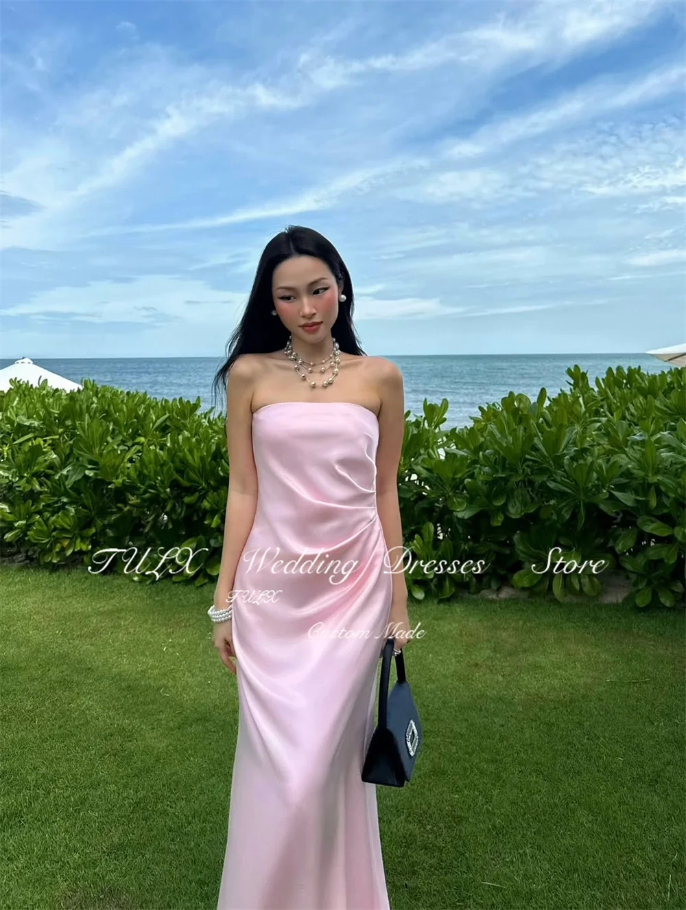 TULX – robe de soirée en Satin rose, élégante, sans bretelles, sans manches, style sirène, longue, pour occasions formelles, personnalisée, 2026