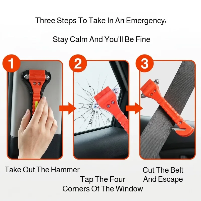 Vehicle Survival Safety Hammer Emergency Break Window Glass 2-In-1 Seat Belt Cutter Camping Driving Car Escape Rescue Tools