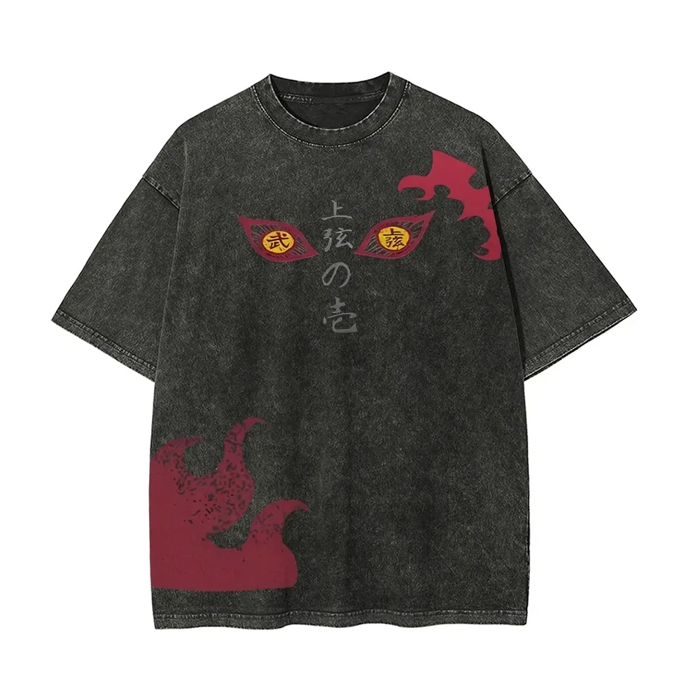 Demon Slayer Washed T-Shirt Unisex Oversized Casual Streetwear High Quality Cotton Anime Graphic Tee Kimetsu No Yaiba Cosplay