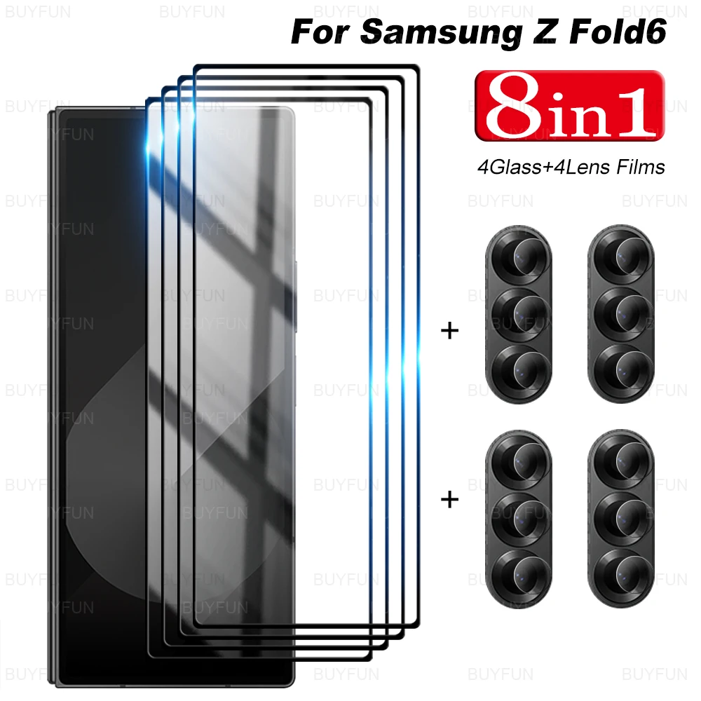 8in1 Camera Protector & Tempered Glass For Samsung Galaxy Z Fold 6 2024 Sumsung zfold6 Fold6 Samsong Sansing Clear Screen Film