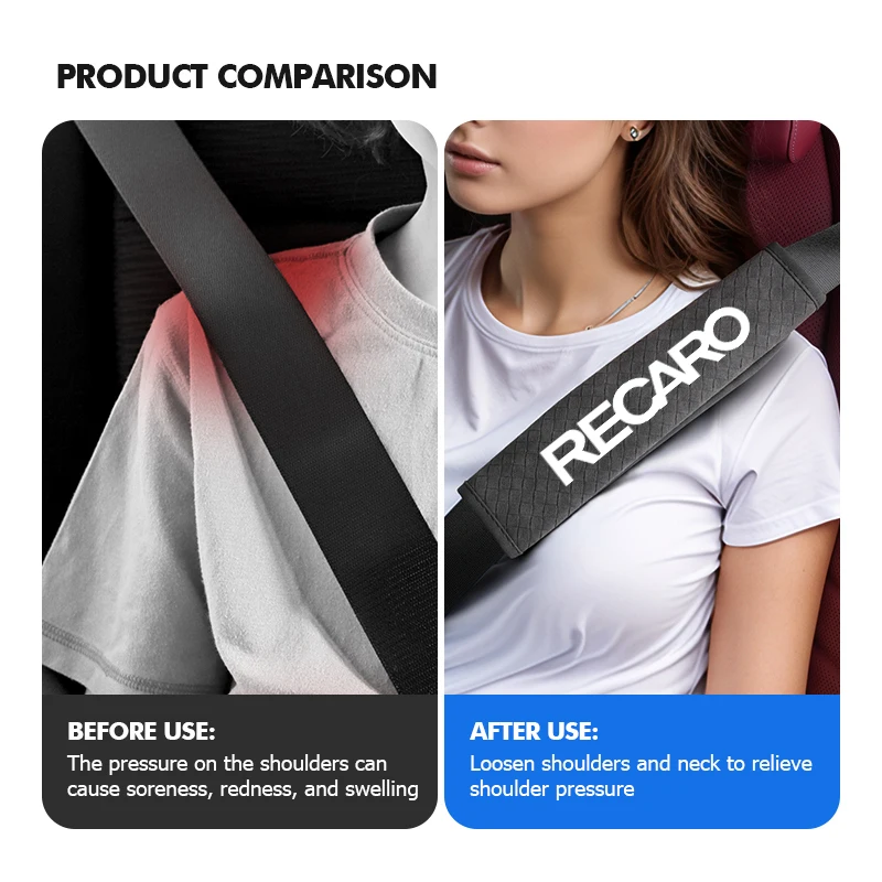 Car Seat Belt Covers Soft Leather Shoulder Pad Backpack Straps For Recaro view 4