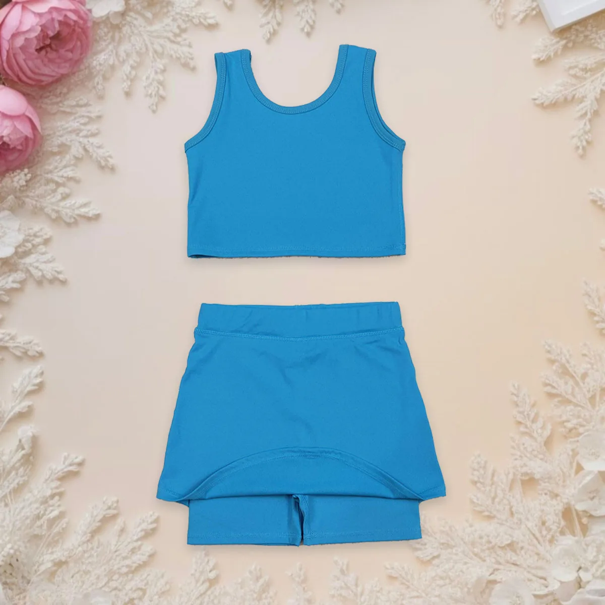 

Baby Girl Toddler Sleeveless Blue Vest Yoga Top Kids Sets Skirt Skorts Clothes Summer Athletic Acive Wear Sports Dresses