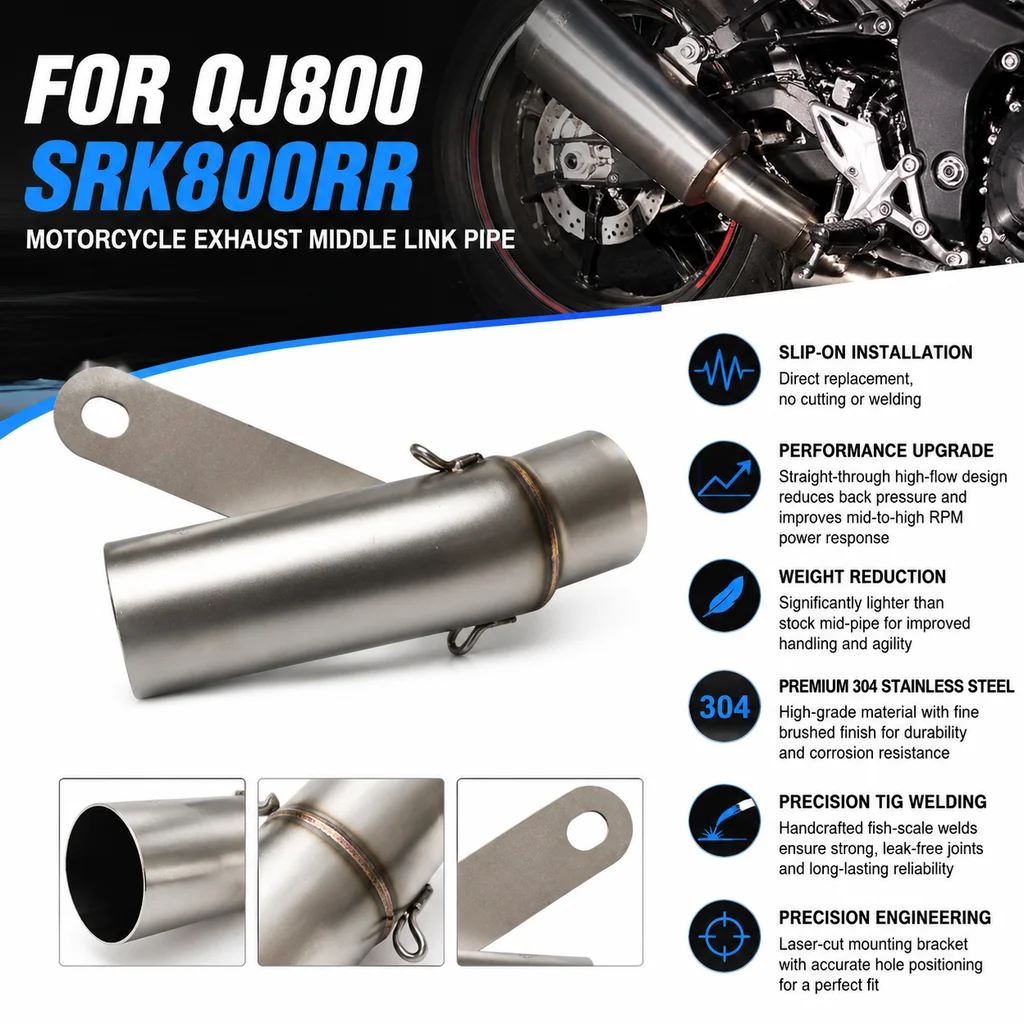 Motorcycle Exhaust Escape Modified Middle Link Pipe for QJ800GS-G SRK800RR 2023-2024 51MM Stainless Steel Muffler