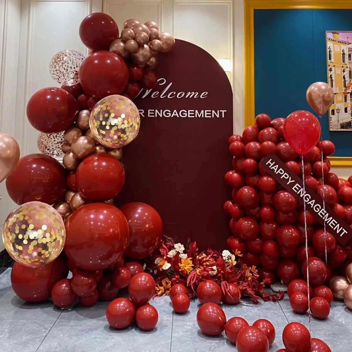 133 Pcs Burgundy Gold Rose Gold and White Balloons Arch Kit for Birthday Wedding Anniversary Bridal Bachelorette Wine Party - view 3