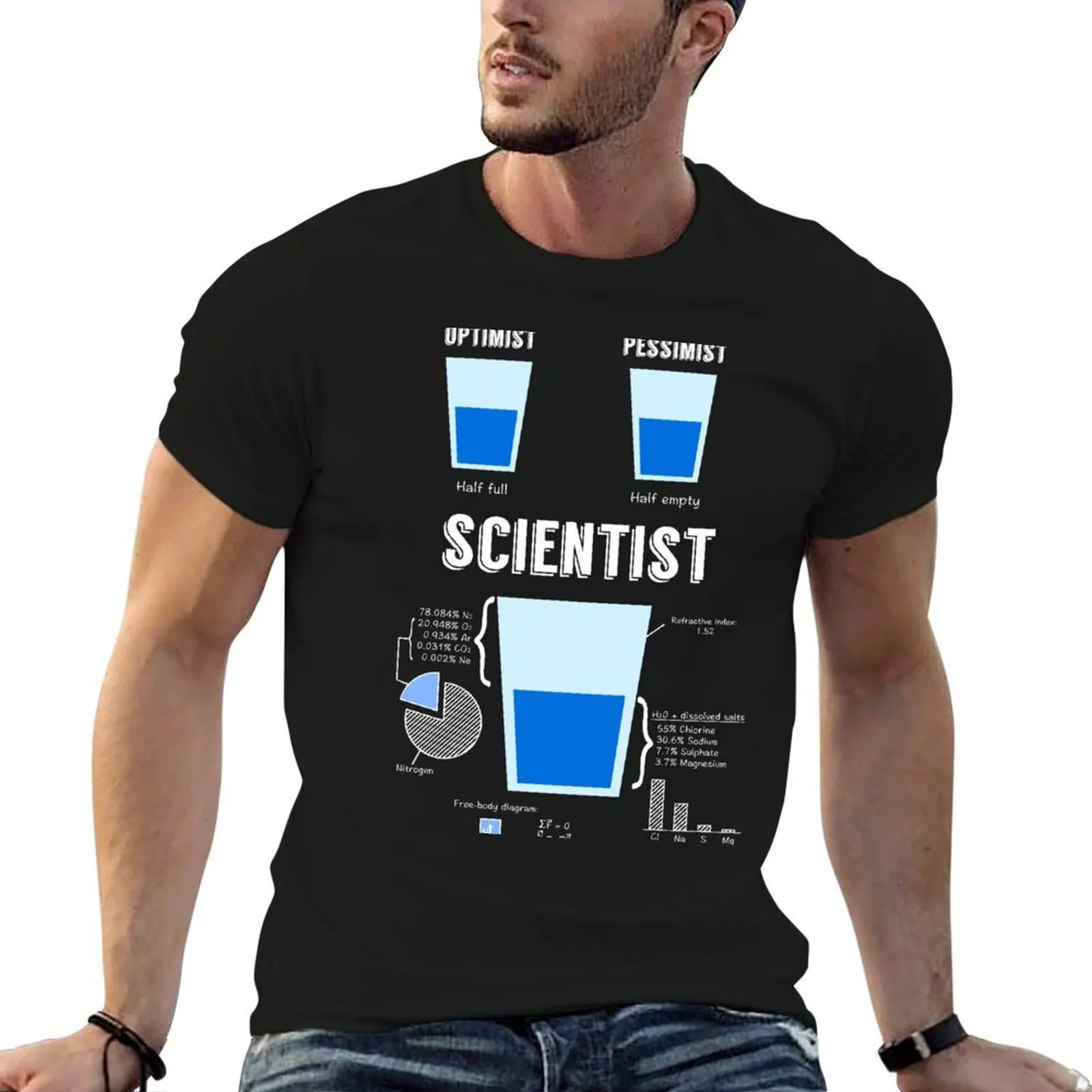 Optimiste... pessimiste... SCIENTIFIQUE ! T-shirt de luxe pour homme, chemise croswit pour homme, t-shirts amusants pour hommes.
