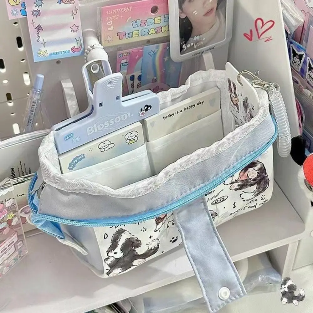 Grande capacidade dos desenhos animados papelaria Bag, Dog Print Pen Bag Padrão, Canvas Lápis Case, Presente do estudante, Novo