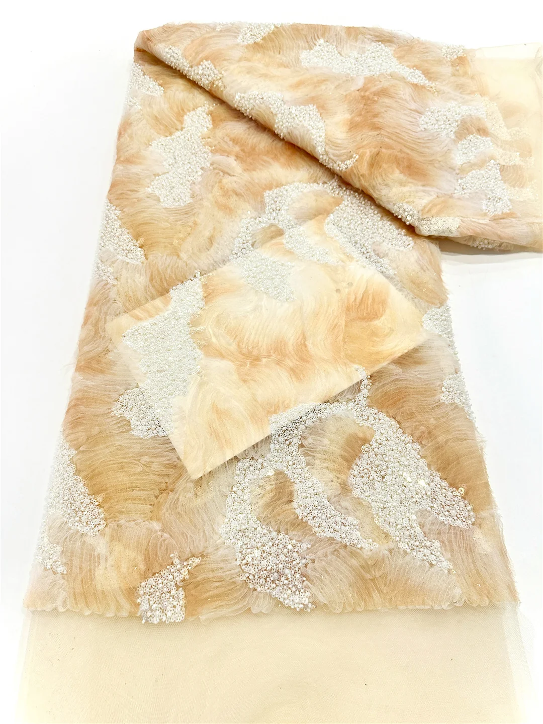 Latest Sequined Tulle Lace French Beads Lace Fabrics Bride Dress African Laces With Sequines For Wedding Dress