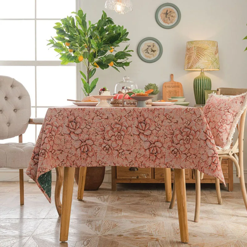 American Plant Jacquard Thick Tablecloth Dust-Proof Wear-Resistant Table Cover for Dining Pet Friendly Rectangular Table Cloth