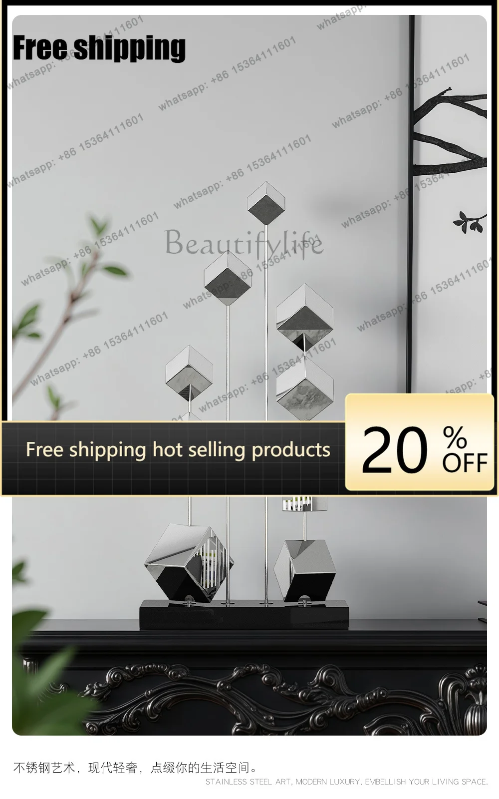 LJY    high-end stainless steel sculpture porch niche slender ornament high-end decoration