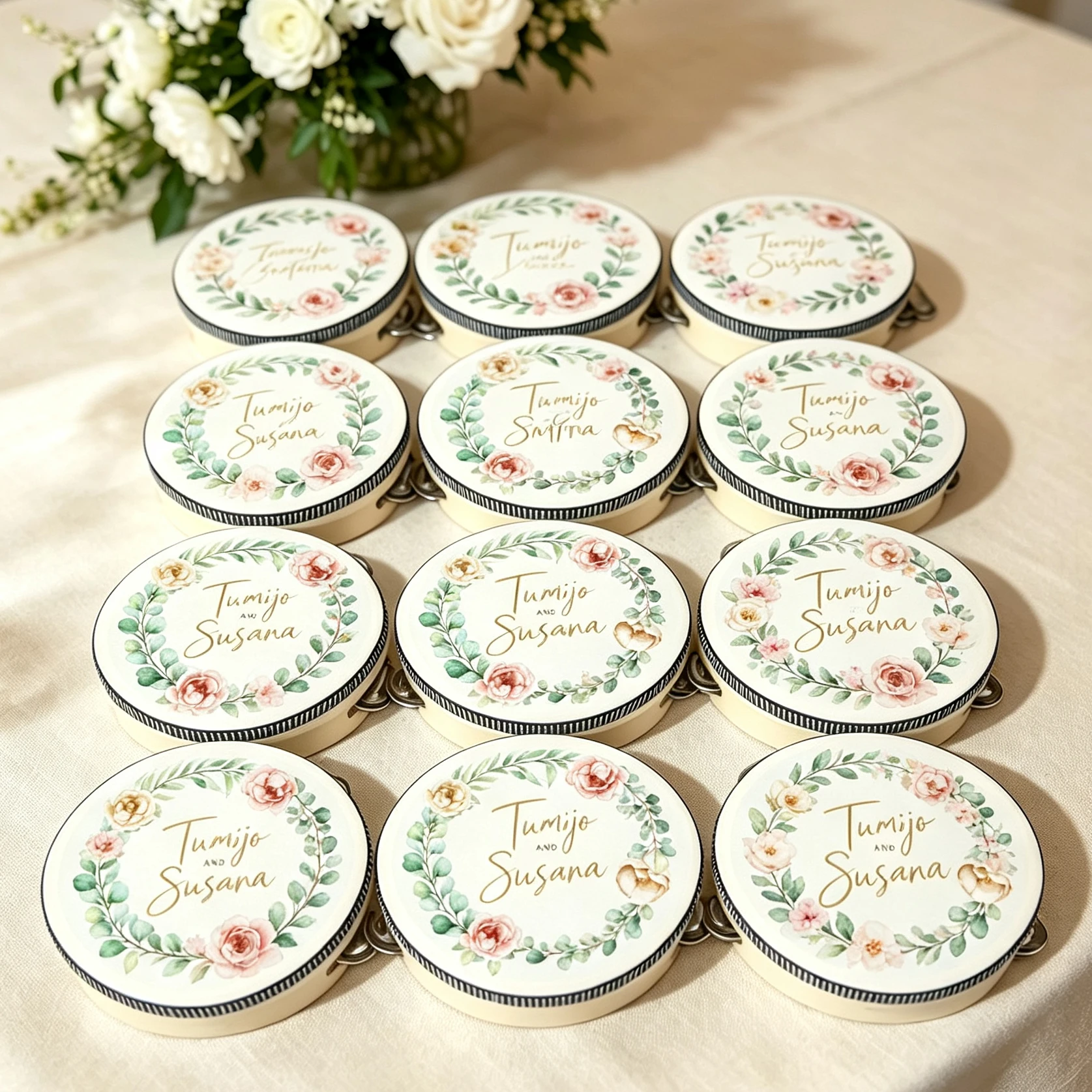 Personalized Print Your Crest and Monogram Wedding Tambourines Favor Custom Logo Text Reception Music Decor 4inch 5/8/25pcs