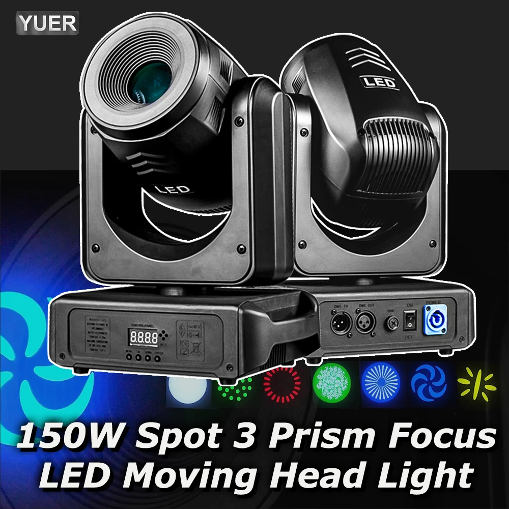 YUER Professional 150W LED Beam Spot Moving Head Light Autofocus 3 Prism Wave Effect For Disco Party Stage Light Christmas Party